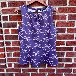 Banana Republic Peplum Top Womens Small Purple Bow Print Sleeveless